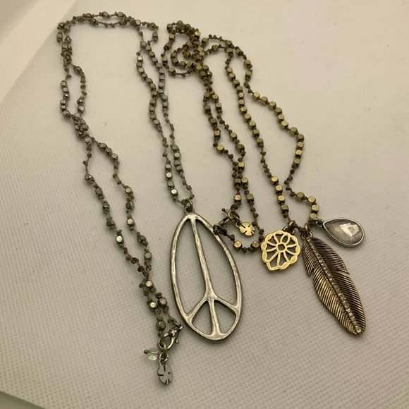 Lucky Brand Feather Peace Sign Pendants 